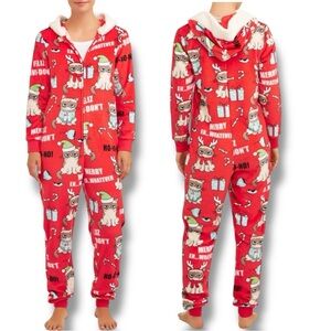 Grumpy Cat Women's Size L (12-14) Rockin’ Red Hooded Lounge Union Suit Pajama